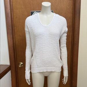 GAP White Textured Cotton Hooded LS Pullover Beach Sweater Gently Worn XS